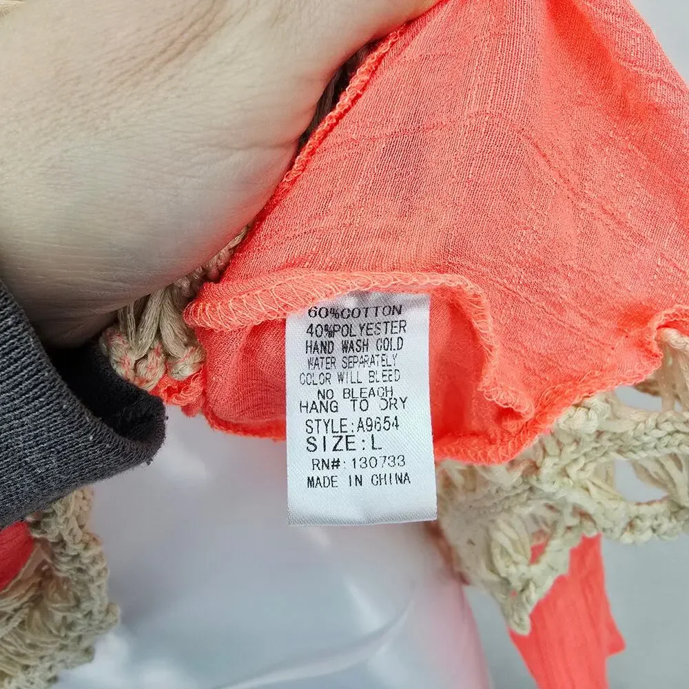 Umgee Boho Crochet Swim Covet Top Coral L